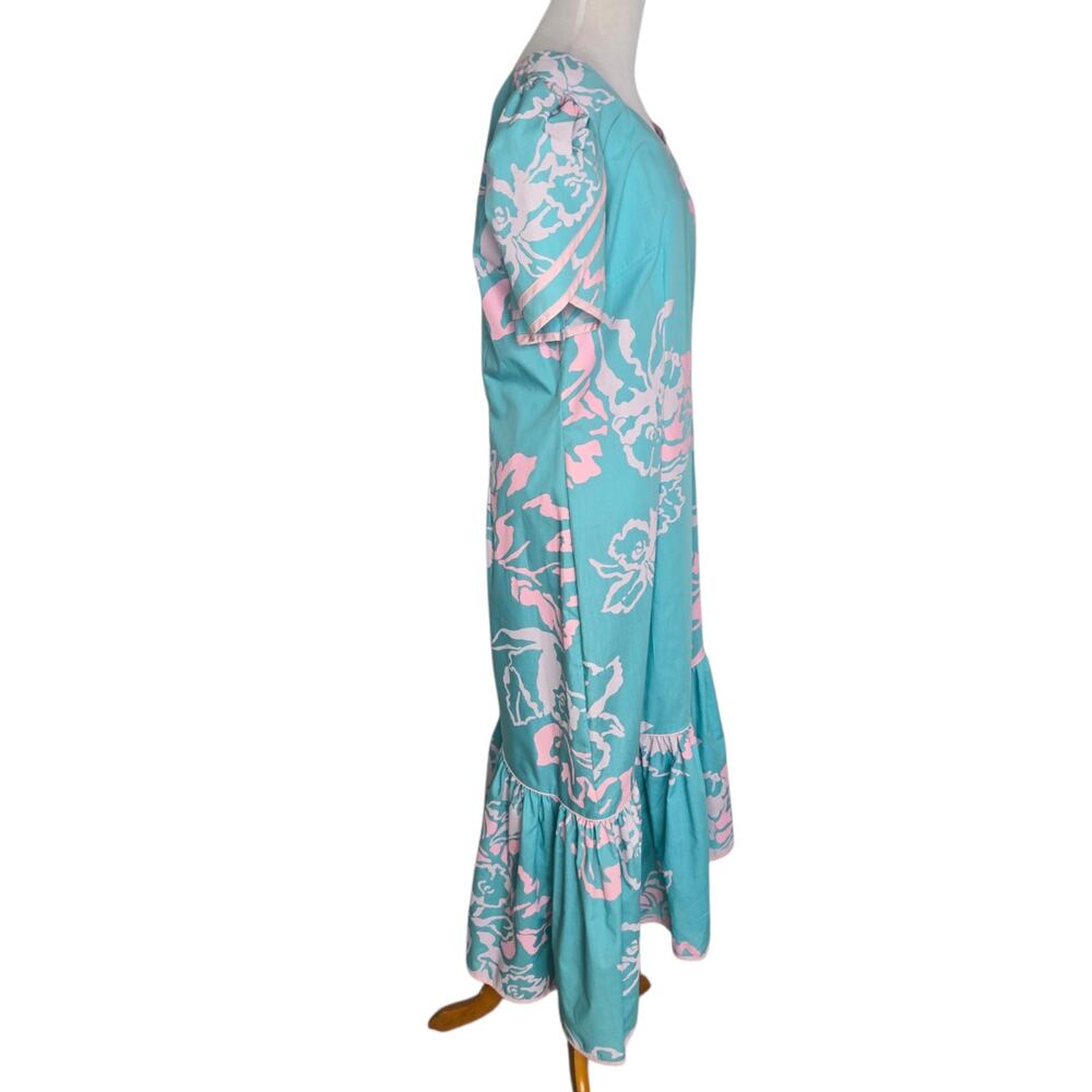 Vintage Hilo Hattie Hawaiian Maxi Dress Island Beach Ruffles Pastel Women 16 - Picture 2 of 13